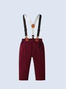 BOARNSEORL 2 件套男婴绅士服装套装，长袖衬衫配领结和工装裤，时尚别致，适合生日派对、新年、圣诞节活动 - 紅色 - 查看 7