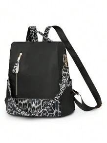 Balo chống trộm Color Block dành cho học sinh, phong cách đường phố - màu đen - Xem 3