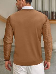 Men's Knitted Sweater, Twist Collar Design, Loose And Warm - Brown - View 6