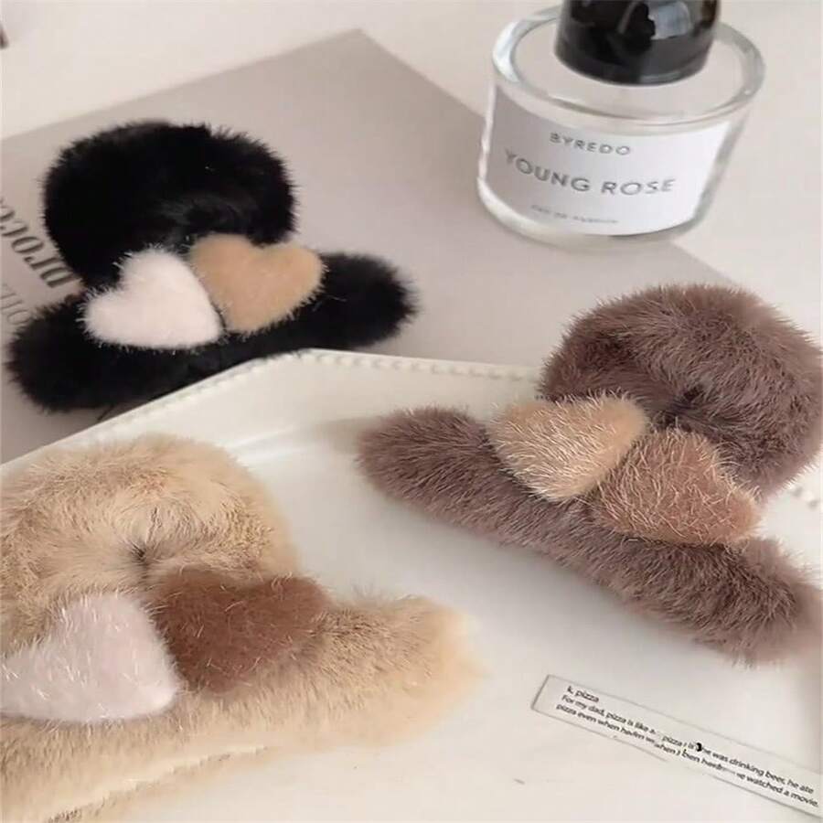 毛绒发夹，优雅蓬松发爪夹，女士小发爪头饰 - 彩色 - 查看 1