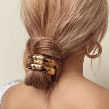 3pcs Gold Metal Headbands, Elegant, Versatile, Stretchy Ponytail Holder Hair Accessories For Women.