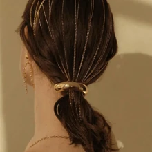 3pcs Gold Metal Headbands, Elegant, Versatile, Stretchy Ponytail Holder Hair Accessories For Women.