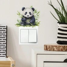 1 miếng dán hình công tắc hình gấu trúc, tre, tách trà và hoa màu nước - Nhiều màu - Xem 4