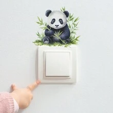 1 miếng dán hình công tắc hình gấu trúc, tre, tách trà và hoa màu nước - Nhiều màu - Xem 3
