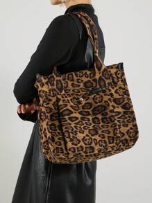 Casual Commuting Large Capacity Bag Women's 2024 New Autumn And Winter Popular Leopard Print Shoulder Bag For College Students - Brown - View 4