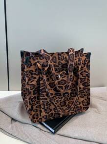 Casual Commuting Large Capacity Bag Women's 2024 New Autumn And Winter Popular Leopard Print Shoulder Bag For College Students - Brown - View 7