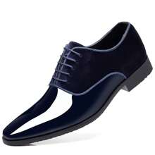 Men's Oxford Shoes High Gloss Low Top Square Toe Lace-Up Formal Suit Tuxedo Dress Shoes For Business Casual Shoe For Men - 藍色 - 查看 1