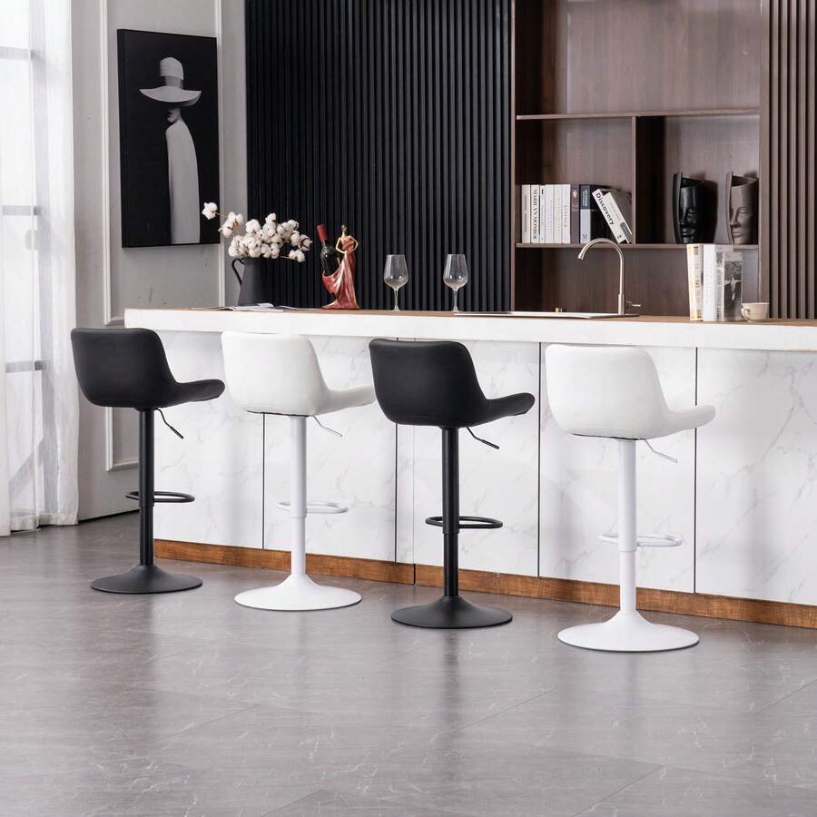 Modern Bar Stools Set Of 2, Height Adjustable Barstools With Metal Base