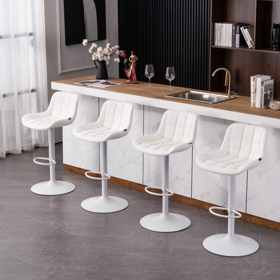 Modern Bar Stools Set Of 2, Height Adjustable Barstools With Metal Base