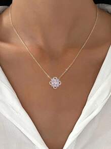 1pc Minimalist Cute Zirconia Four-Leaf Clover Necklace, 925 Sterling Silver Women's Exquisite Necklace, High-End Jewelry Gift, Party Gift, Birthday Gift, Dating Essential - Four Leaf Clover Necklace - View 8