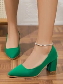 2024 New European & American Sexy Pointed Toe Chunky Heel Slip-On Pumps, Fashion Elegant Women Shoes, Spring/Autumn