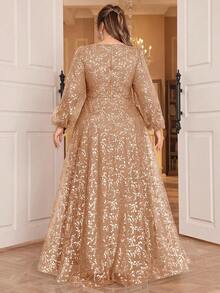 Plus Size Women's Floral Mesh Sweetheart Neck Lantern Sleeve Elegant Evening Gown, Wedding Guest Dress, Party Dress, Formal Dress