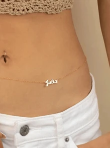 1pc Gold Gold Silver Rose Gold Personalized Name Belly Chain, Custom Women's Waist Chain, Stylish Stainless Steel Bohemian Beach Jewelry, Casual & Sexy Glamour Women's Waist Chain Body Chain Suitable For Summer Parties, Girlfriend's Birthday Gift Thanksgiving Christmas (Custom Remarks In English Only)