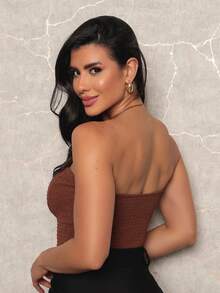 WOMEN'S STRAP-ON BODYSUIT With Front Cutout, Blogger - 鏽棕色 - 查看 3