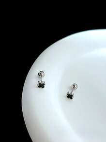 优雅简约葫芦星耳钉，酷炫笑脸钛钢耳钉，扭纹螺丝设计时尚耳环适合男女日常佩戴 - 鋼色 - 查看 16