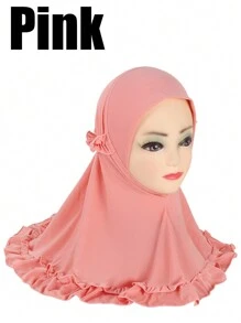 1pc Cute Girl's Ruffled Square Headband Scarf Summer Accessory Lovely Neck Scarf, Girls Arabric Style Ruffled Headscarf, Islamic Arab Scarf Shawl With Floral Edge, Girls Solid Color Headscarf Hat