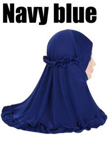 1pc Cute Girl's Ruffled Square Headband Scarf Summer Accessory Lovely Neck Scarf, Girls Arabric Style Ruffled Headscarf, Islamic Arab Scarf Shawl With Floral Edge, Girls Solid Color Headscarf Hat