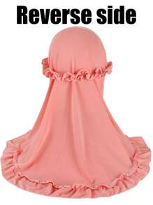 1pc Cute Girl's Ruffled Square Headband Scarf Summer Accessory Lovely Neck Scarf, Girls Arabric Style Ruffled Headscarf, Islamic Arab Scarf Shawl With Floral Edge, Girls Solid Color Headscarf Hat