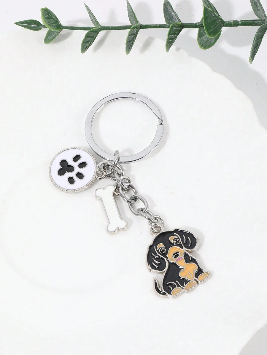 1 chiếc móc khóa chó xúc xích bằng hợp kim dễ thương hình chó Dachshund tráng men móc khóa chân xương trang sức thời trang cho nữ - màu đen - Xem 1