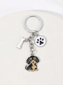 1 chiếc móc khóa chó xúc xích bằng hợp kim dễ thương hình chó Dachshund tráng men móc khóa chân xương trang sức thời trang cho nữ - màu đen - Xem 3