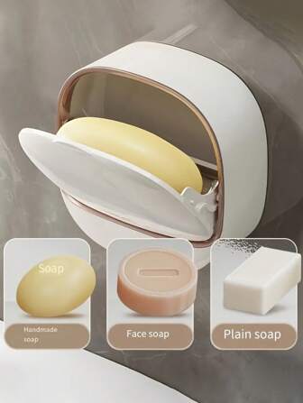 1 件随机工艺壁挂式肥皂架，带盖肥皂架，无钻孔排水肥皂盒，简易肥皂收纳架，适用于家庭浴室、浴室配件，适用于浴室、梳妆台