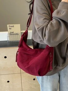 Fashionable Yellow Nylon Waterproof Shoulder Bag With Simple & Casual College Style, Wide Strap, Multiple Zipper Design Suitable For Students, Shopping, Daily Use, Shoulder Bag For School