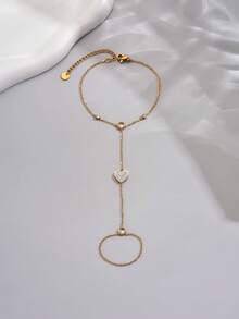 1 件女式不锈钢金色心形和三叶草白色方晶锆石装饰全指手链，18K 镀金时尚珠宝 - 金色 - 查看 4