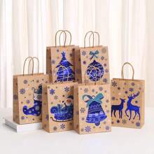 6pcs/12pcs/Pack Christmas Party Gift Packaging Kraft Paper Cartoon Gold Foil Print Shopping Bag, DIY Small Gift Wrap Bags, Souvenirs Favor Holders - Multicolor - View 13