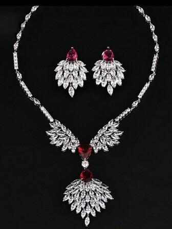 1 套 3 件装欧美风格锆石项链和耳环套装，适合女性生日、派对、婚礼、宴会