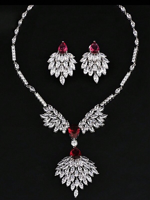 1 Set Of 3pcs European & American Style Zirconia Necklace And Earrings Set, Suitable For Women Birthday, Party, Wedding, Banquet