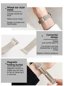 1条18mm/20mm/22mm女士磁扣麦穗耳金属表带，适用于华为GT4 41mm/GT 3智能手表 - 20mm - 查看 6