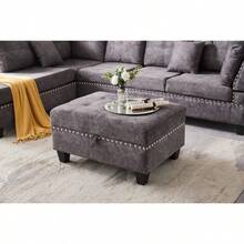 Sectional 3-Seaters Sofa With Reversible Chaise, Storage Ottoman, Inlaid With Copper Nail, Two Small Pillows, Grey - Xám + Polyester + 3 Ghế như hình - Xem 3