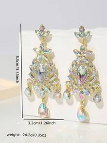 1 Cặp Hoa tai hình giọt nước pha lê thanh lịch và tuyệt đẹp, Hoa tai trang trí bằng đá Rhinestone, Hoa tai mặt dây chuyền hình đèn chùm thích hợp cho phụ nữ đeo, đám cưới, quà tặng, tiệc tùng và các dịp khác - màu AB - Xem 2