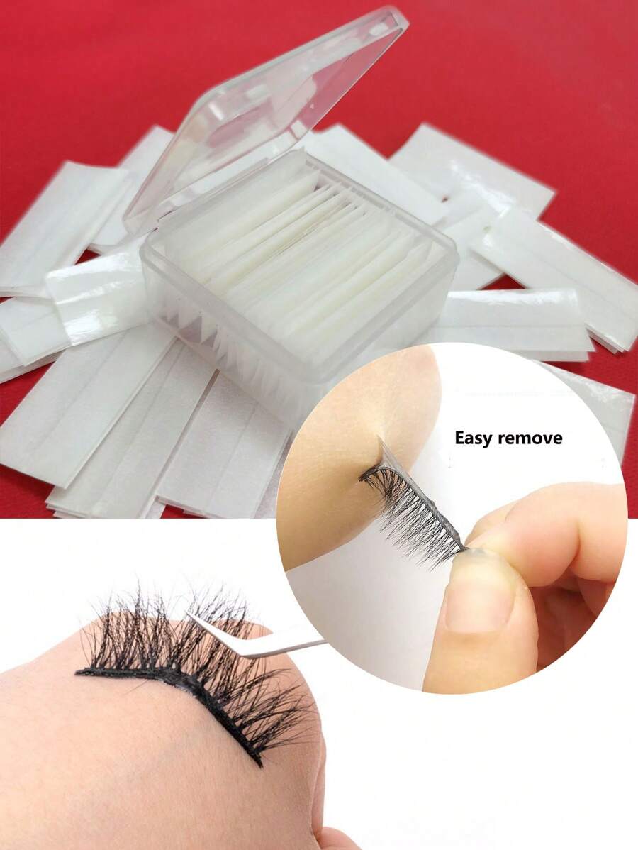 50片自粘假睫毛，无需胶水，防水，可重复使用，持久粘性，睫毛嫁接工具，自粘睫毛条，睫毛胶替代品，化妆工具，假睫毛条 - 無色 - 查看 1