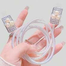 牢不可破的防刮粉钻蝴蝶镜珠手机壳，包括通用钻石挂绳和数据线保护器、配件收纳盒 - 多色 - 查看 3