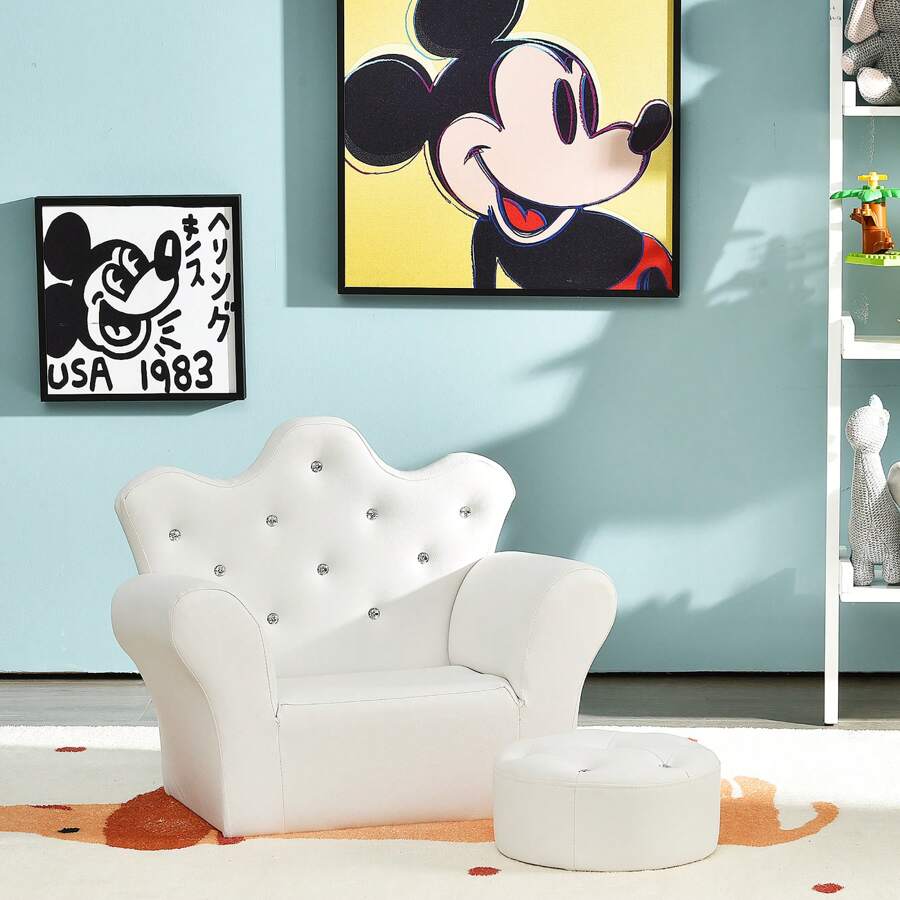 Lifezeal Kids Sofa Toddler Couch Princess Armchair Children Gift With Ottoman White/Pink - 白色 - 查看 1