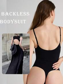 舒适柔软性感无缝露背紧身衣瘦腰束腹提臀产后恢复女式服装 - 低支撑紧身衣纯色 - 黑色 - 查看 5