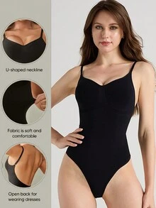 舒适柔软性感无缝露背紧身衣瘦腰束腹提臀产后恢复女式服装 - 低支撑紧身衣纯色 - 黑色 - 查看 3