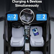 66W Fast Charge Car Charger With 2 Retractable Charging Cables, 4-In-1 Metal Car Charger With USB PD Car Accessories