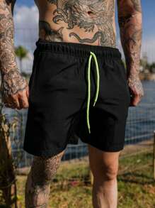 Men's Slim Fit Tactel Shorts With Elastane - Beach Shorts - Beach Shorts - màu đen - Xem 4
