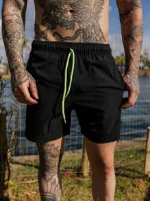 Men's Slim Fit Tactel Shorts With Elastane - Beach Shorts - Beach Shorts - màu đen - Xem 1