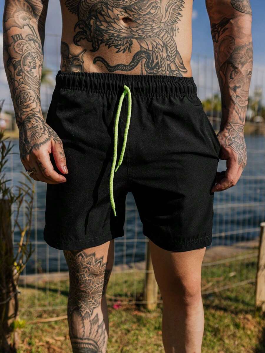 Men's Slim Fit Tactel Shorts With Elastane - Beach Shorts - Beach Shorts - màu đen - Xem 1