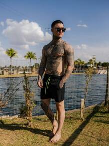 Men's Slim Fit Tactel Shorts With Elastane - Beach Shorts - Beach Shorts - màu đen - Xem 5