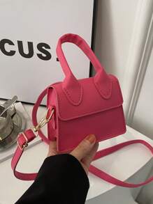 1pc Solid Color PU Flap Closure Mini Handbag, Fashionable Retro Tote Shoulder Crossbody Square Bag Suitable For Daily Use