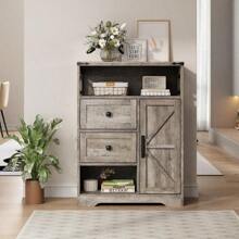 Vabches Storage Cabinet With 2 Drawers & Shelves,Freestanding Storage Cabinet With Doors & Open Storage,Floor Storage Cabinet For Living Room,Bathroom,Kitchen,Laundry