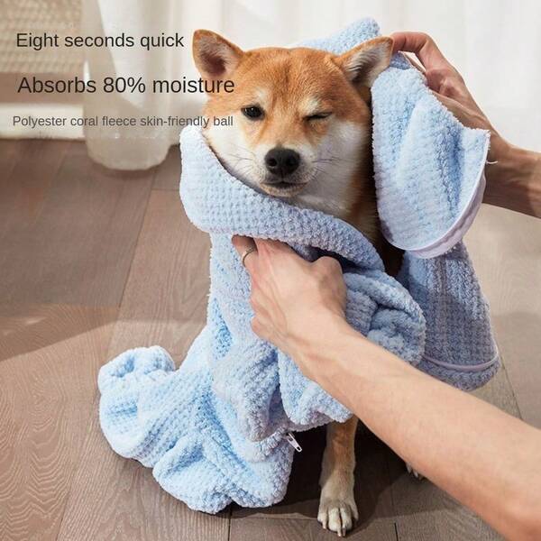 Pet Absorbent Bath Towel & Robe Thickened Quick-Dry Cat & Dog Towel Cat Bath Robe - Lint-Free & Non-Pilling Suitable For Small, Medium, And Large Pets