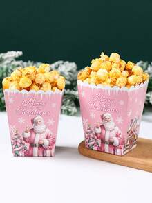 10 件圣诞粉色圣诞老人食品盒、炸薯条盒、爆米花杯、爆米花桶零食盒容器，适用于圣诞派对、家庭电影之夜、食品包装盒、食品容器、圣诞派对餐具 - 粉紅聖誕老人 - 查看 4