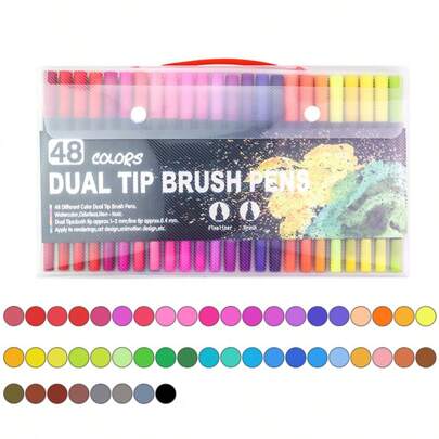 48 Plumones Punta Pincel y punta rotulador (doble punta) Base Agua Colores Rotulador