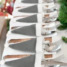 10 piezas Decoraciones Navideñas, Gorros Navideños, Gorros de Tela No Tejida, Set de Cubiertos con Gorro Navideño, Decoración de Botella de Vino Navideña, Navidad