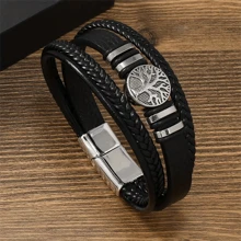 1 pièce Bracelet en PU à fermoir magnétique créatif, bracelet tressé avec charm métal Arbre de Vie, bracelet multifonctions pour hommes, cadeau pour la Fête des Pères
